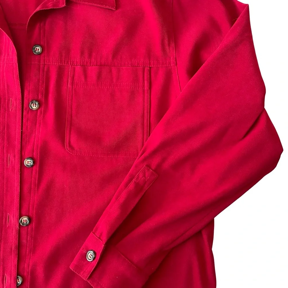 Talbots Red Stretch Long Sleeve Faux Suede Button up Shacket Top SzL